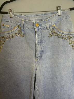 Vintage Escada Margaretha Ley Gold Embroidered High Rise Jeans Italy 40